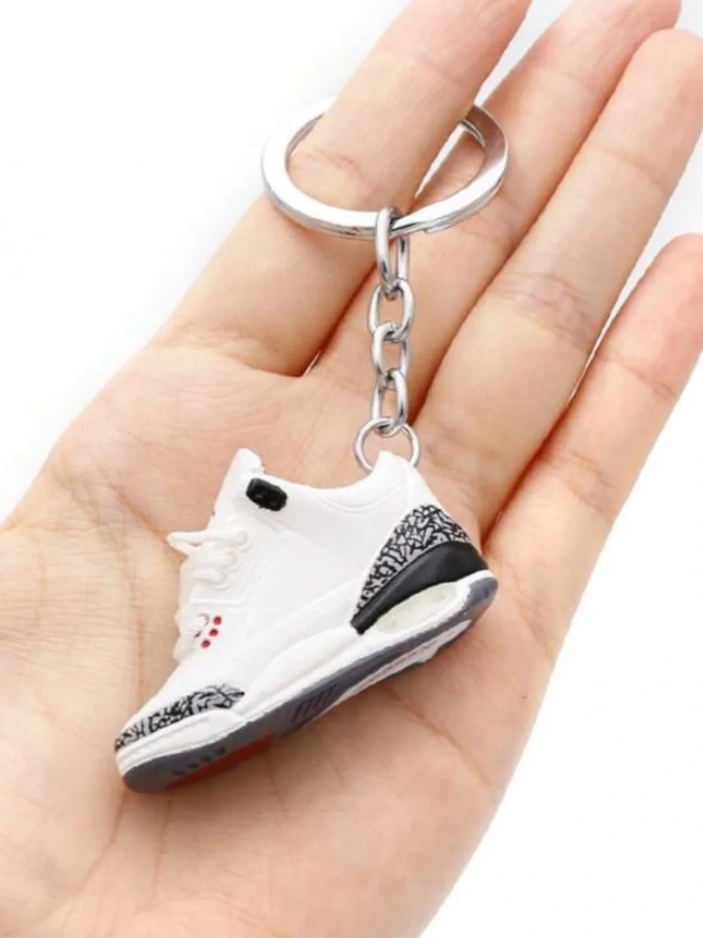 Mini Air Jordan 3 White Cement Keychain